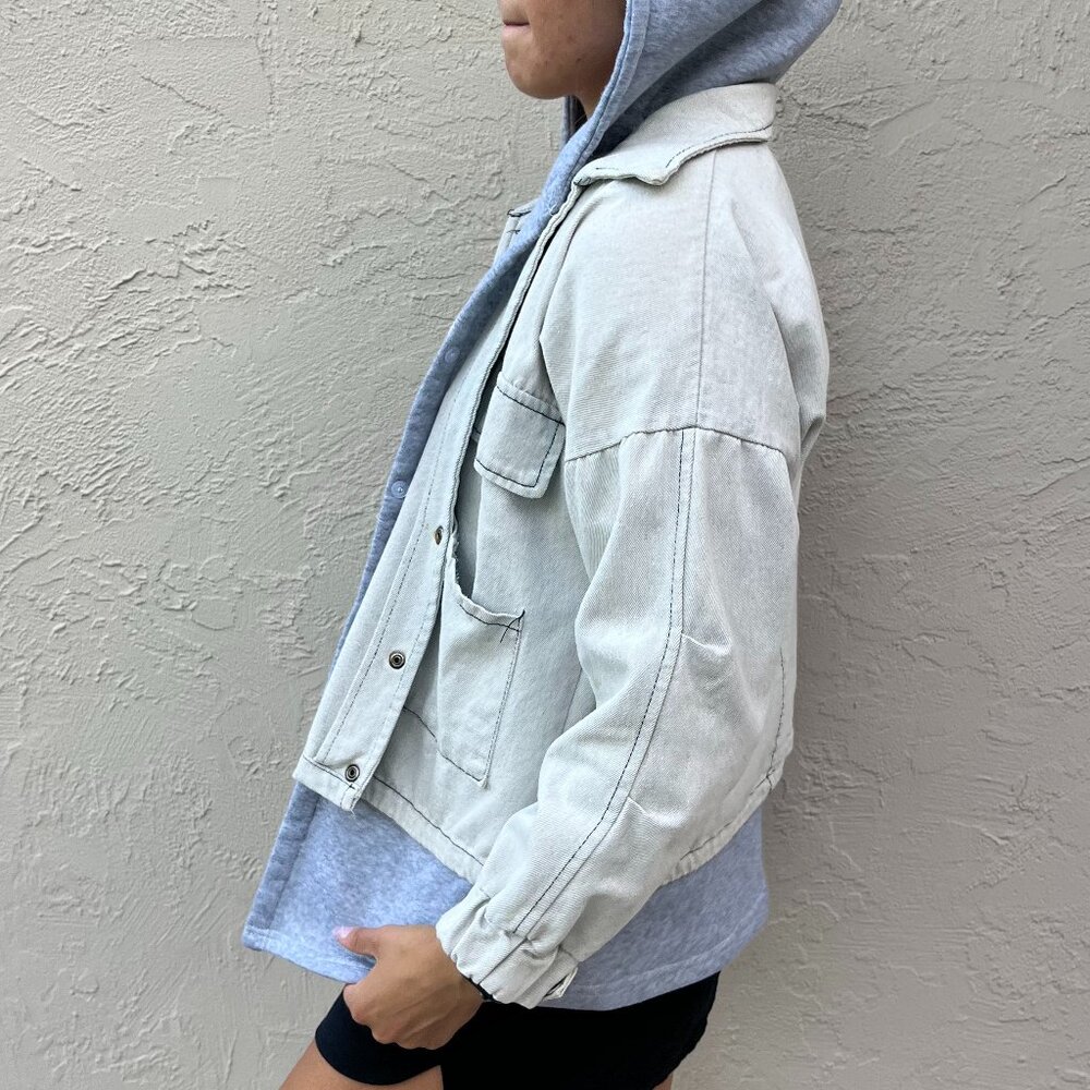 Acid-washed Denim Jacket w/ Hoodie